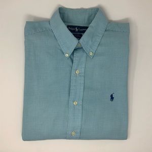 Ralph Lauren Turquoise Mini Houndstooth Print L/S Button Down Shirt Size M